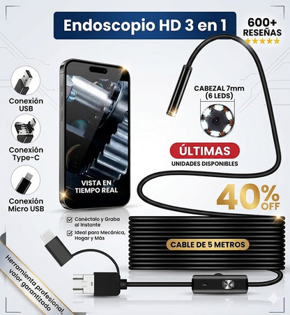 Cámara Endoscópica Impermeable de 5 Metros con 6 Luces Leds