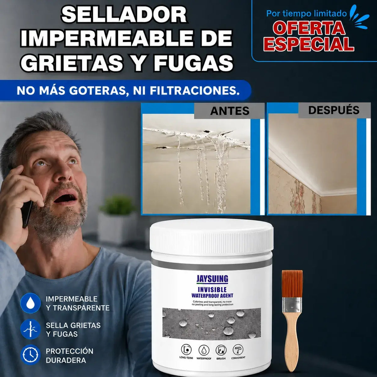 💧Sellador Impermeable Invisible de Alto Rendimiento + Brocha